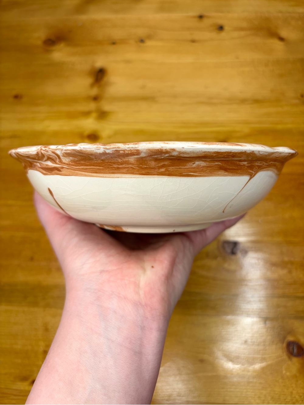Vintage 1975 Alaskan Native Clay Pottery Bowl Ceramic Marble Cream and Brown - Picture 4 of 6